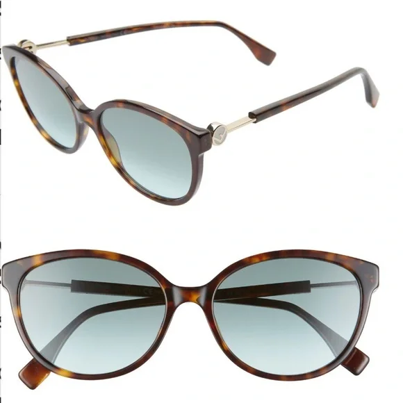 Fendi 57mm Round Cat Eye Sunglasses In Dark Havana & Green Aqua - New! Authentic FENDI WAY Fashion Show sunglasses (เลื่อนภาพดูสี) Havana  main image 4